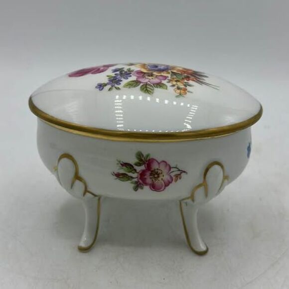 Other - Trinket Jewelry Box Vintage Footed Floral Flowers East Germany